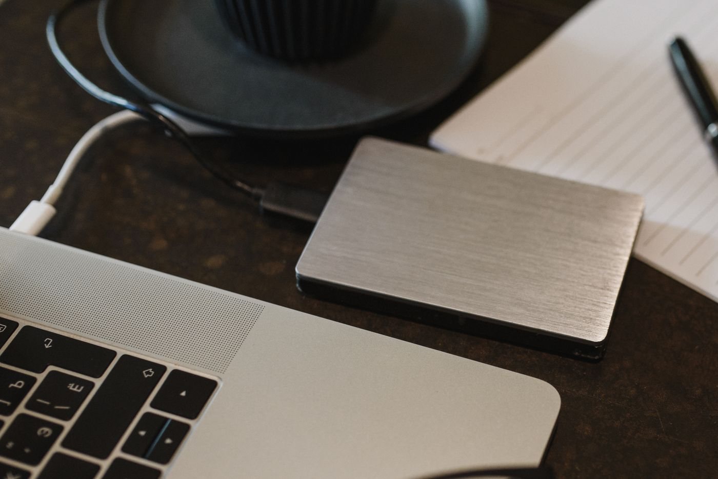 External drive connected to a laptop