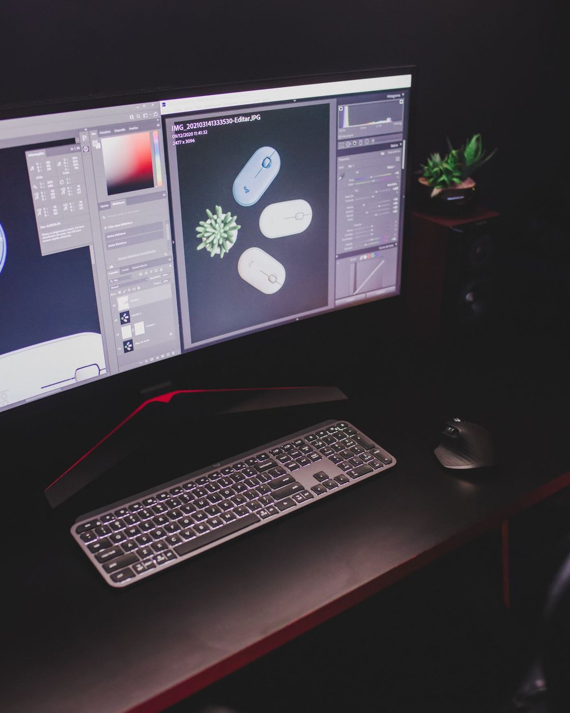 Monitor displaying an image editing workspace