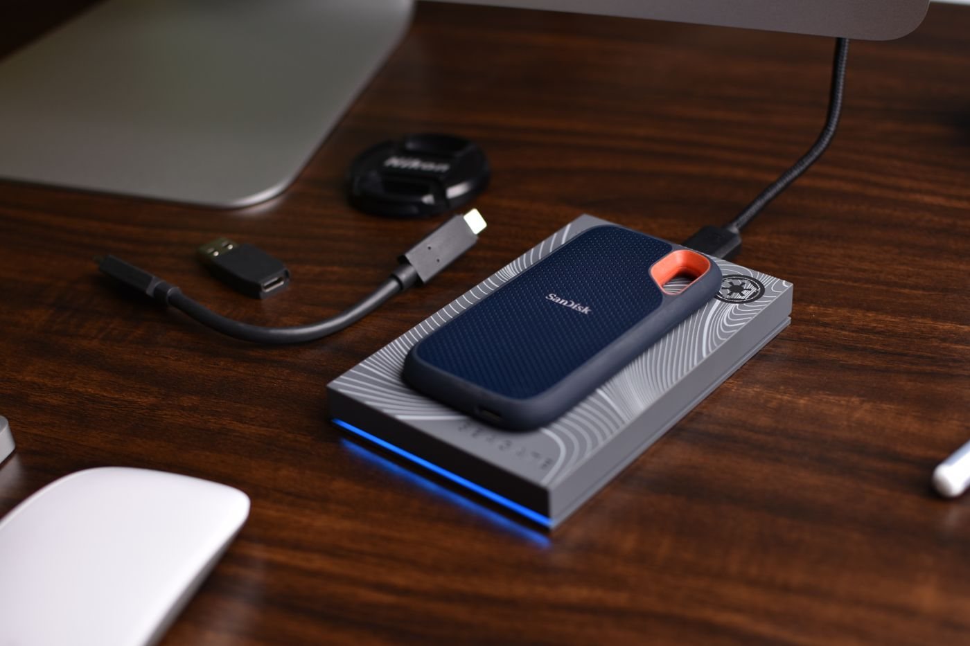 External storage drive and connection adapters