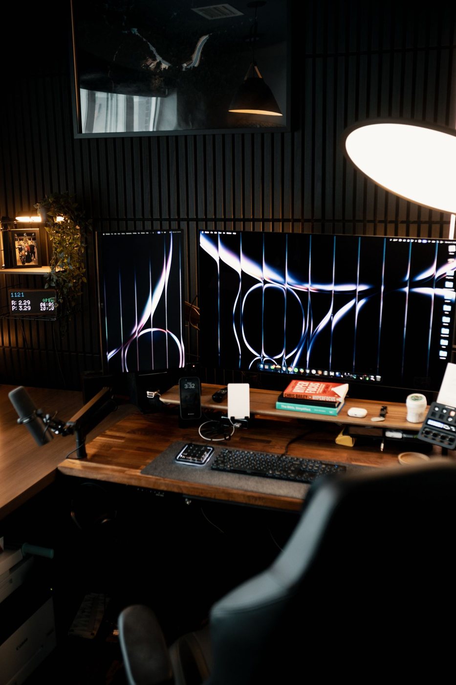 Home office desk with two monitors