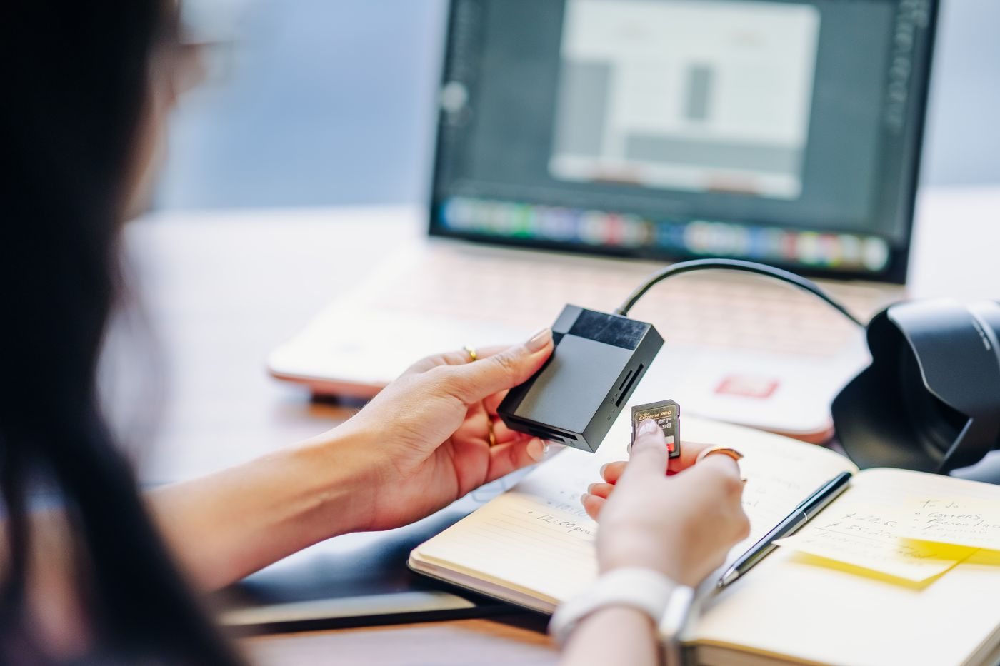 Person transferring files with a card reader