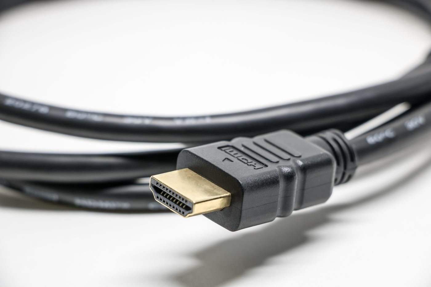 HDMI cable with connectors on a white surface
