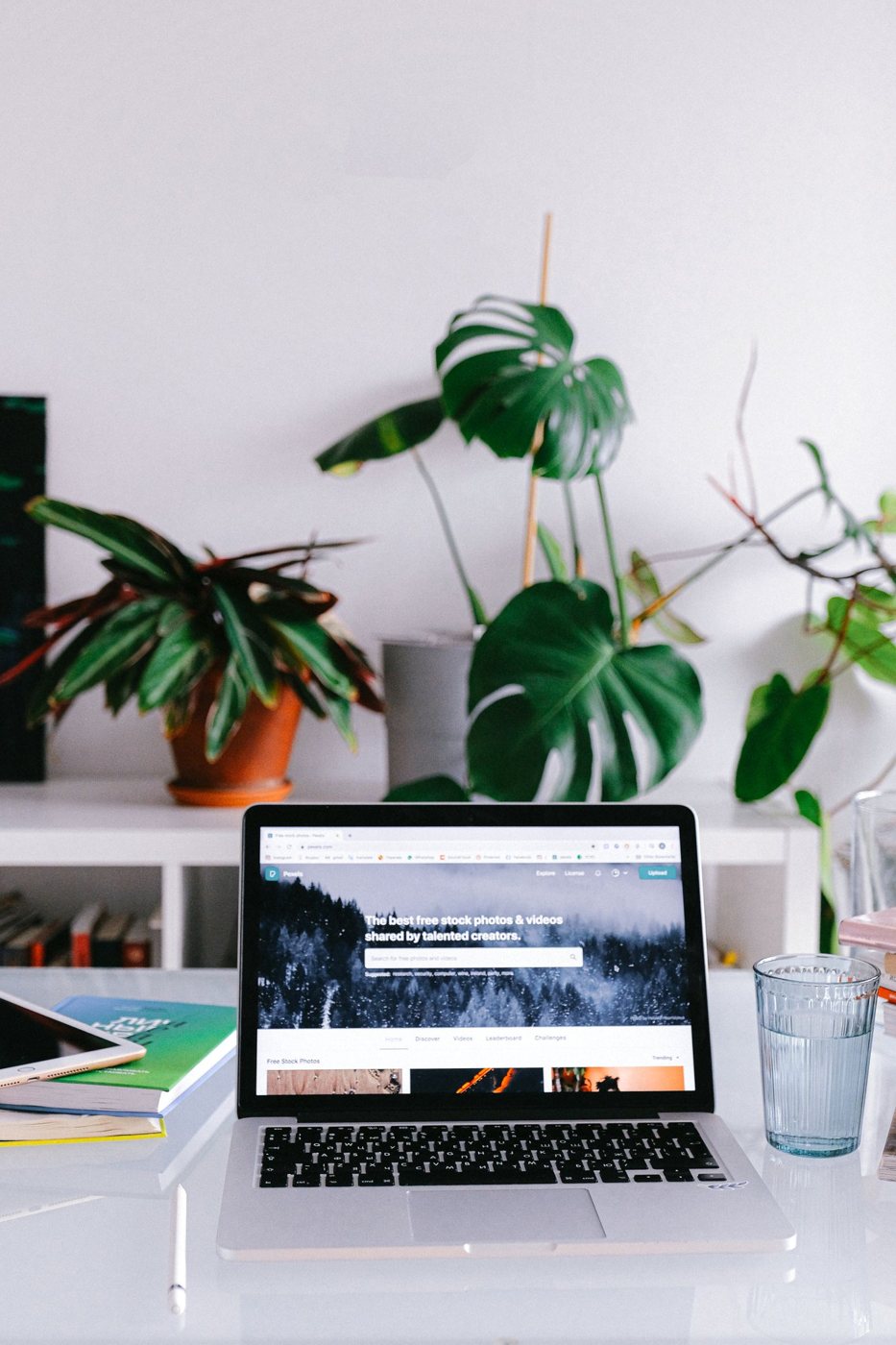 Laptop screen in a bright home workspace