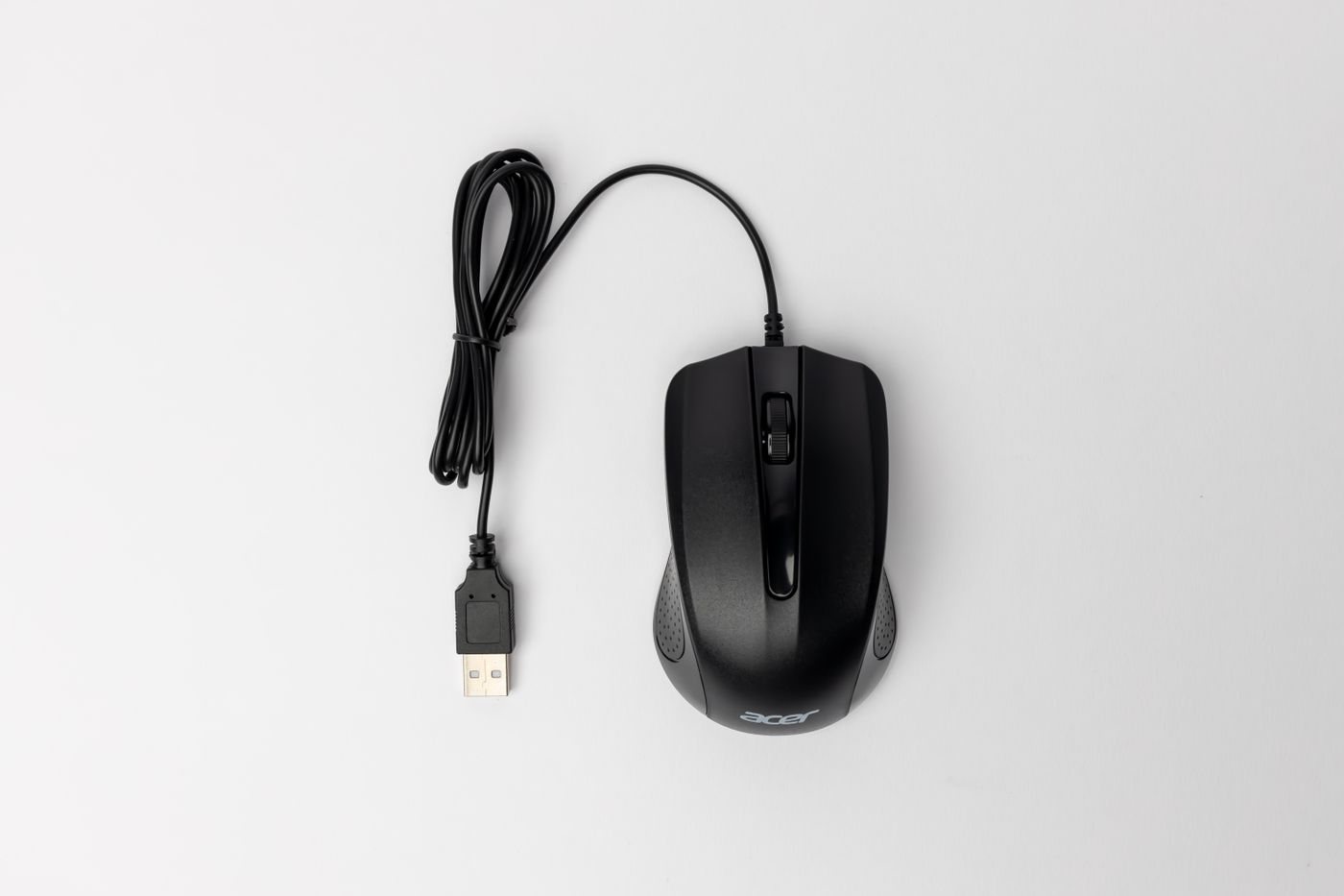 Symmetrical wired mouse viewed from above