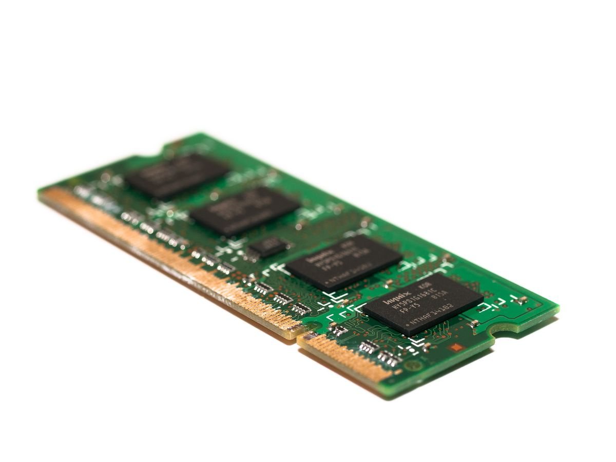 Computer RAM module on a plain background