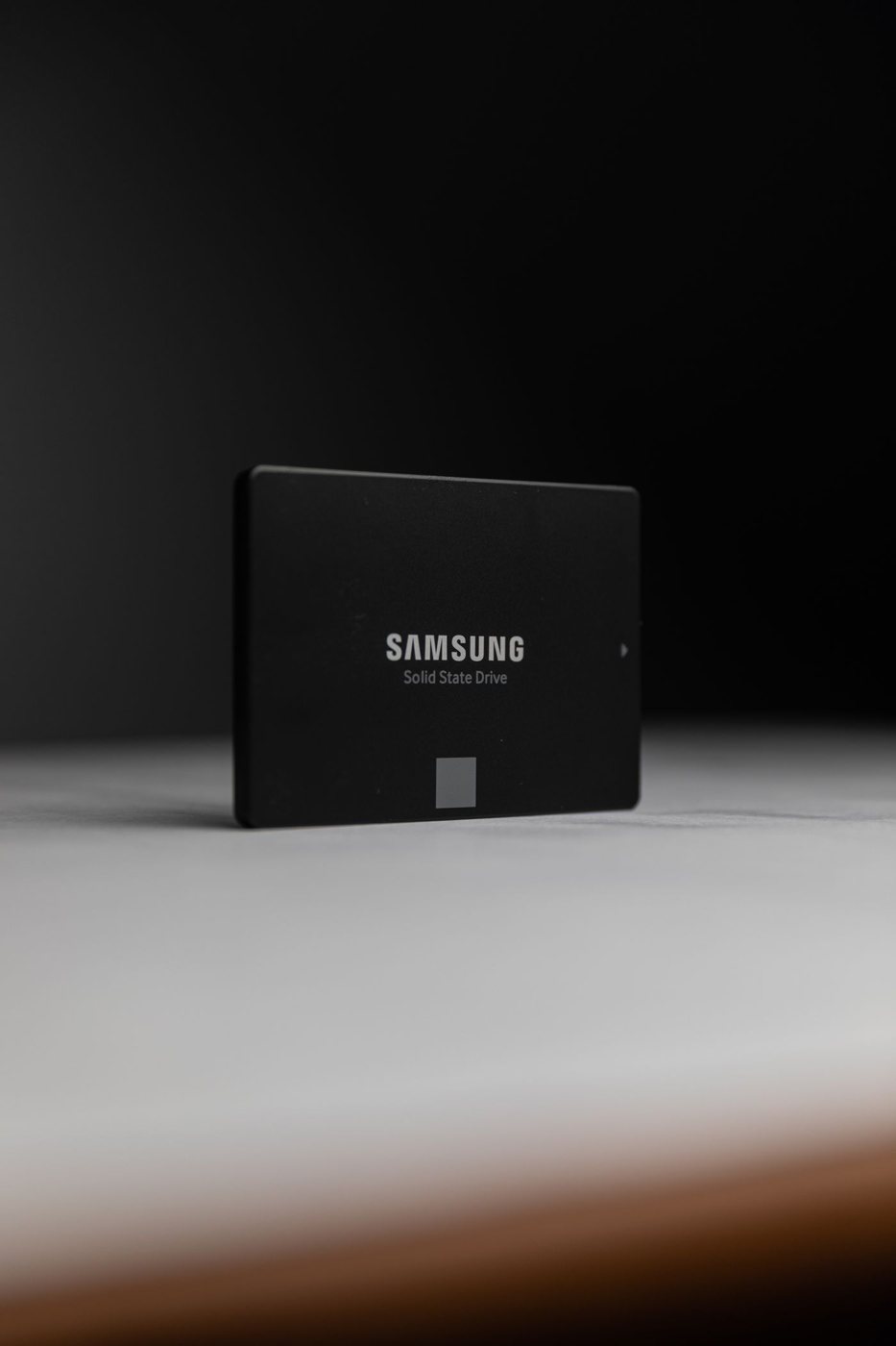 Solid-state storage drive on a work surface
