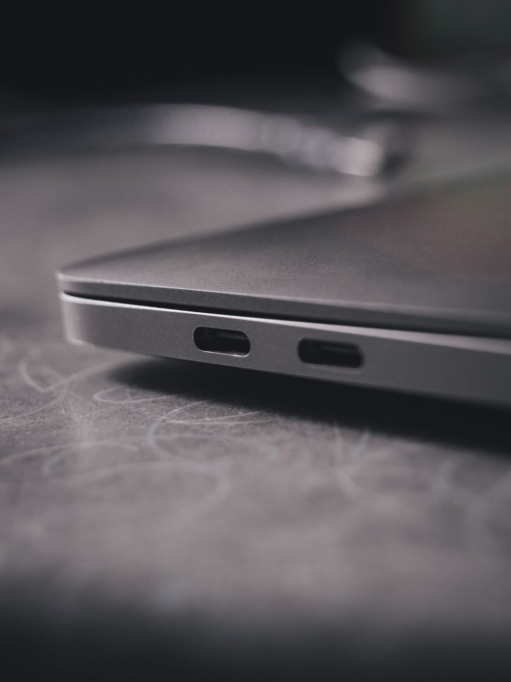 Close-up of USB-C ports on a laptop