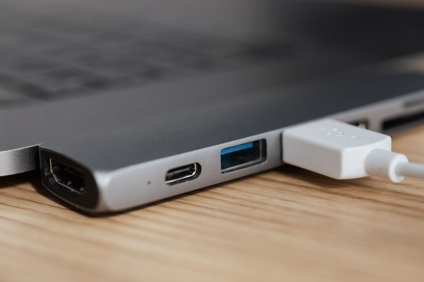 USB-C multiport video adapter connected to a laptop